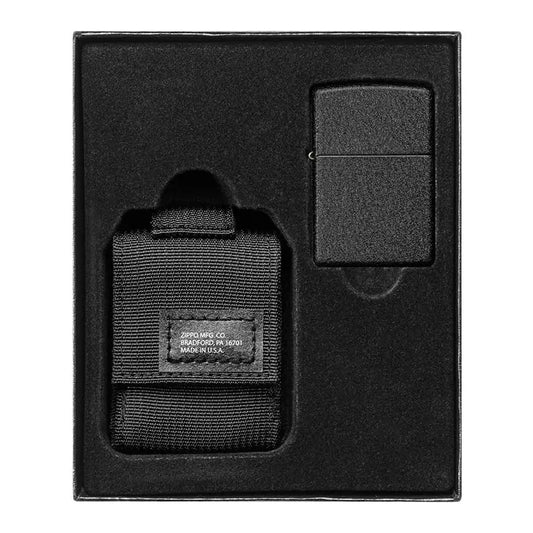 Комплект Zippo Tactical - запалка Black Crackle™ 236 и калъф, черни