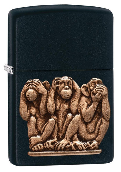 29409, Three Monkeys (See No Evil, Hear No Evil, Speak No Evil) Bronze Emblem on Black Matte Finish