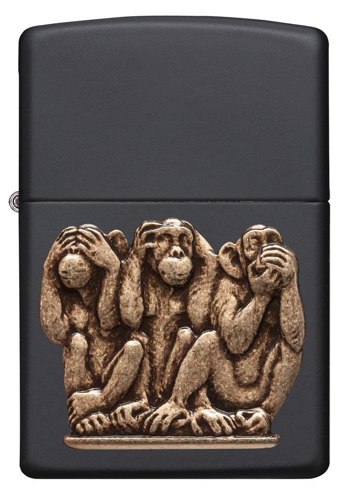 29409, Three Monkeys (See No Evil, Hear No Evil, Speak No Evil) Bronze Emblem on Black Matte Finish