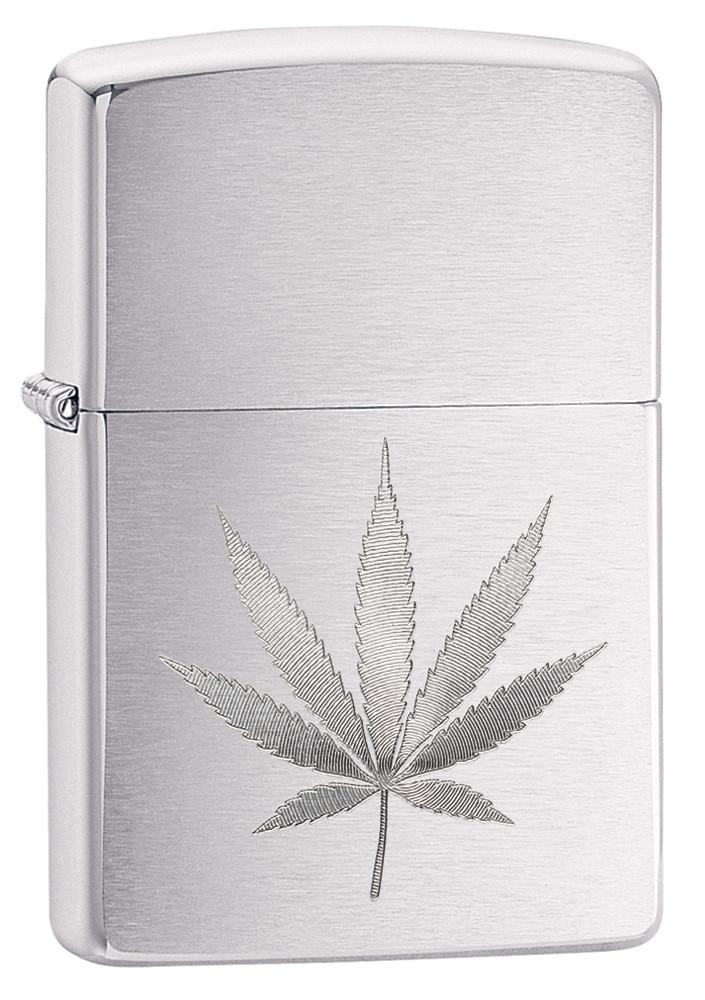 29587, Marijuana Leaf Design, Auto Engraving, Brushed Chrome Finish, Classic Case