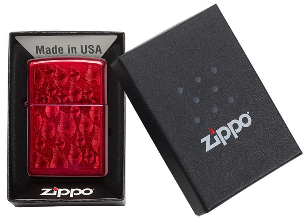 Iced Zippo Flame Design Candy Apple Red Lighter