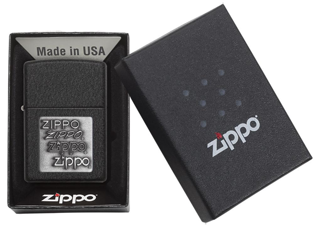 363, Black Crackle Silver Zippo Logo Emblem