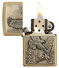 Soaring Eagles Windproof Lighter with its lid open and lit