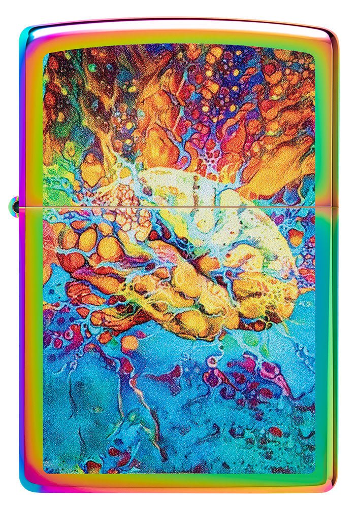 Front shot of Psychedelic Brain Design Multi Color Windproof Lighter.