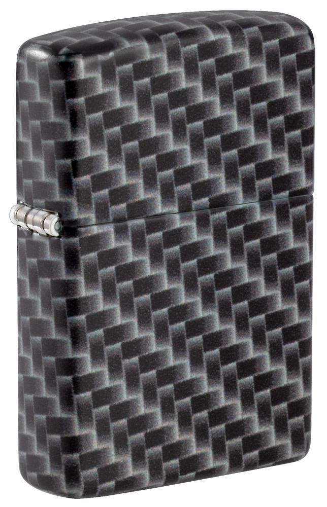 Front shot of Carbon Fiber Design Windproof Lighter standing at a 3/4 angle