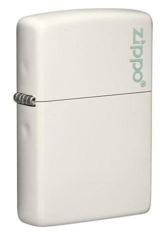 Front shot of Classic Glow In The Dark Zippo Logo Windproof Lighter standing at a 3/4 angle