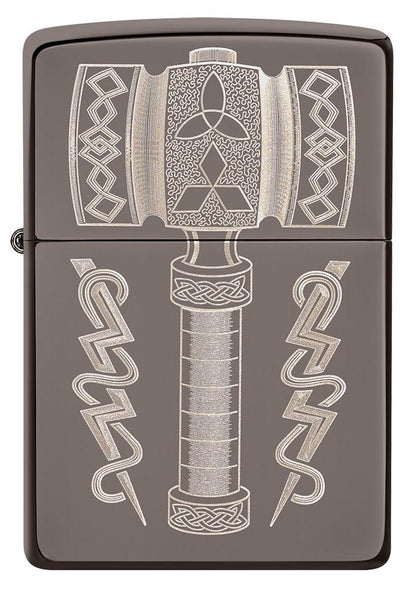 Front of Thor's Hammer Design Black Ice® Windproof Lighter