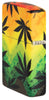 Angled shot of Cannabis Design 540 Color Windproof Lighter, showing the back and hinge side of the lighter.