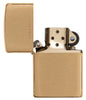 Classic Brushed Solid Brass Windproof Lighter with its lid open and unlit.
