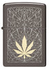 Front shot of Cannabis Design Laser Two Tone Black Ice Windproof Lighter.