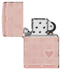 Heart Design High Polish Rose Gold Windproof Lighter with its lid open and unlit.