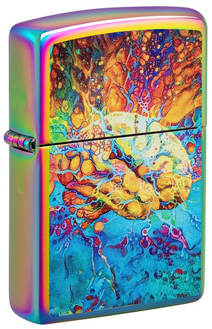 Front shot of Psychedelic Brain Design Multi Color Windproof Lighter standing at a 3/4 angle.