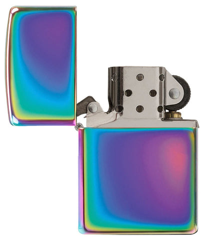 Classic Multi Color Windproof Lighter with its lid open and unlit.