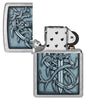Medieval Dragon and Blade Street Chrome Windproof Lighter with its lid open and unlit.