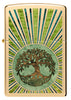 Front shot of Fusion Tree of Life Design High Polish Brass Windproof Lighter.