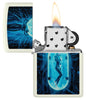 Zippo Tube Woman Design Glow in the Dark Matte Windproof Lighter with its lid open and lit.