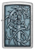 Front shot of Medieval Dragon and Blade Street Chrome Windproof Lighter.
