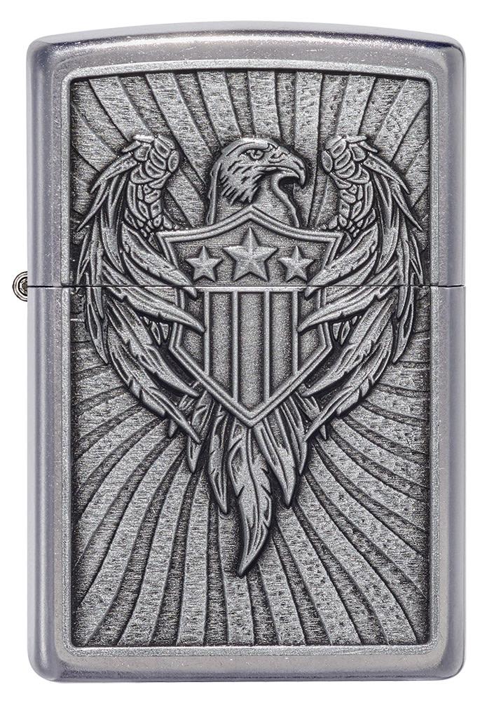 Front of Eagle Shield Emblem Design Street Chrome™ Windproof Lighter