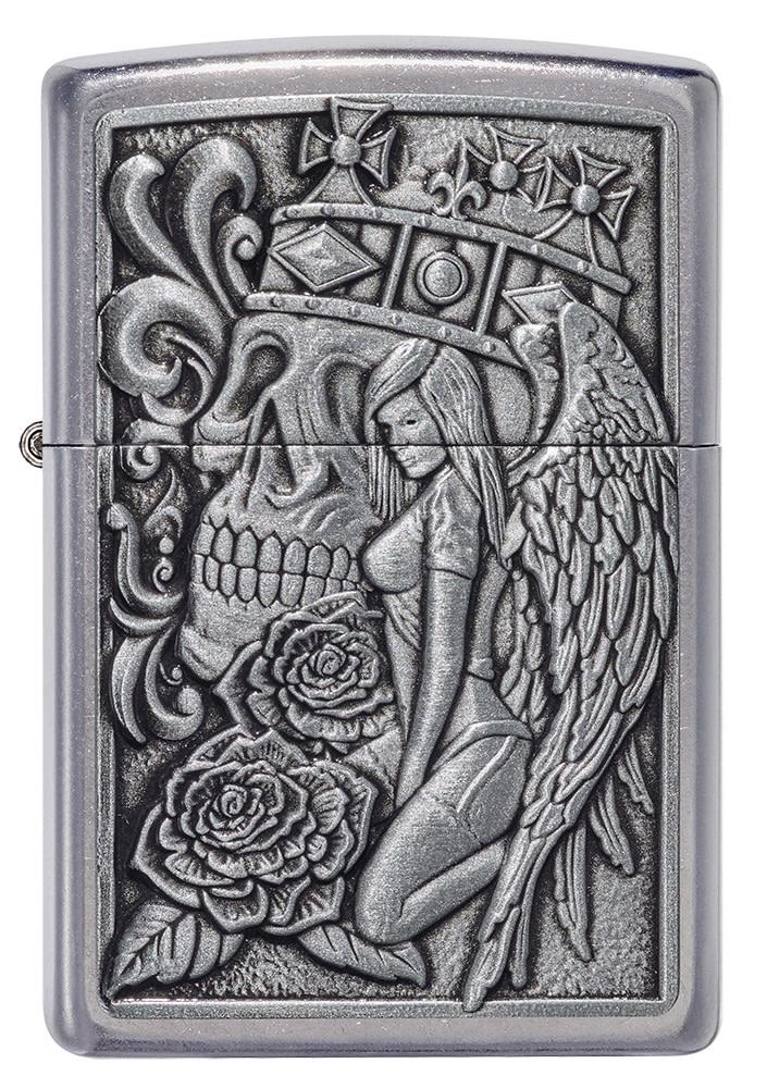 Front of Skull and Angel Emblem Design Street Chrome™ Windproof Lighter