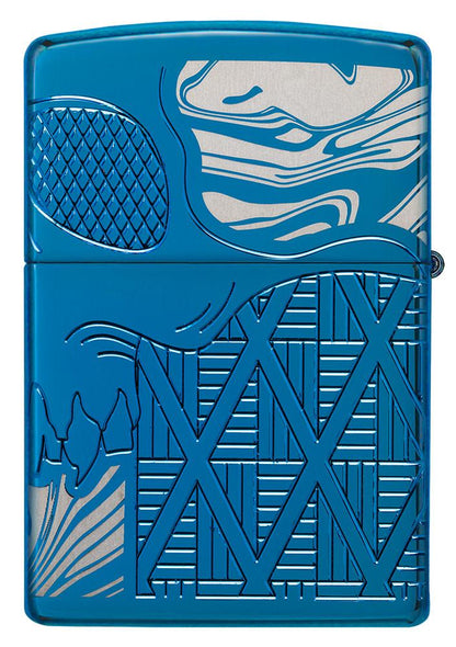 Back view of Skull Design Armor® High Polish Blue Windproof Lighter.