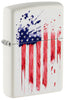 Front shot of US Flag Design White Matte Windproof Lighter standing at a 3/4 angle.