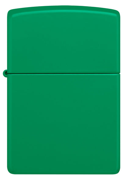 Front view of Zippo Grass Green Matte Classic Windproof Lighter.