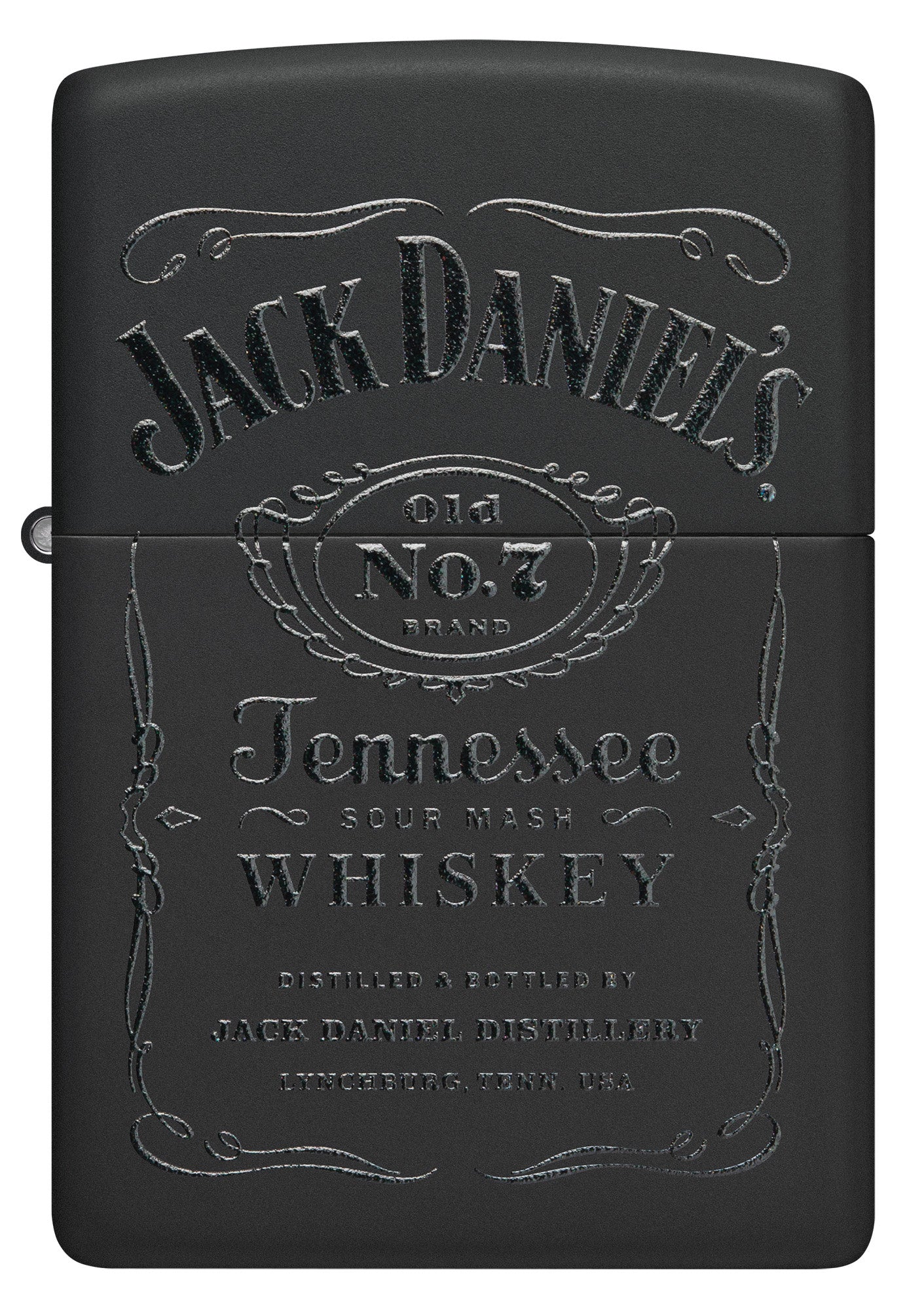 Front view of Jack Daniel's Black Matte Windproof Lighter.