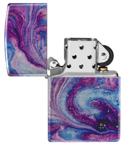 Zippo Universe Astro Design 540 Fusion Windproof Lighter with its lid open an unlit.