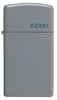 Front shot of Zippo Slim Flat Grey Zippo Logo Pocket Lighter.