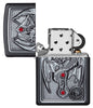 Anne Stokes Gothic Guardian Emblem Black Matte Windproof Lighter with its lid open and unlit.
