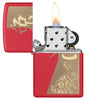 Year of the Rabbit Red Matte Windproof Lighter with its lid open and lit.