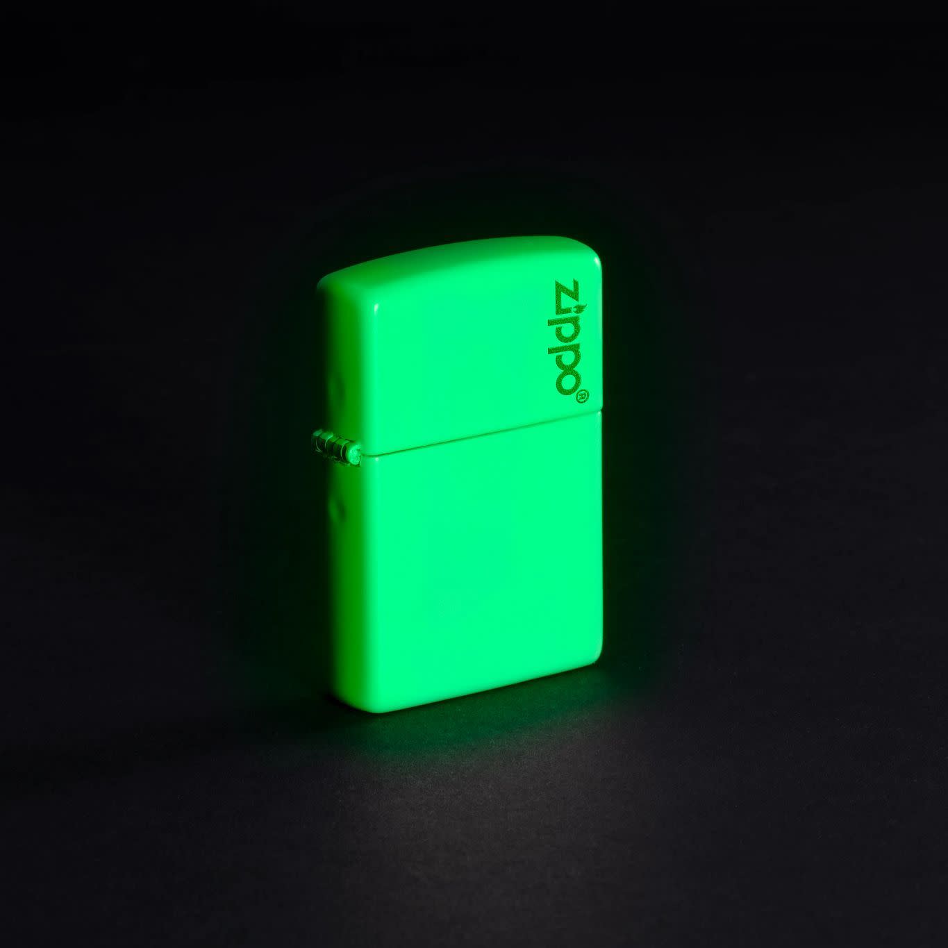 Lifestyle image of Classic Glow In The Dark Zippo Logo, glowing in the dark