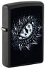Front shot of Zippo Black Light Dragon Eye Design Black Matte Windproof Lighter  standing at a 3/4 angle.