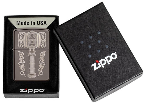 Thor's Hammer Design Black Ice® Windproof Lighter in its packaging