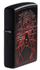Spider Design Texture Print Black Matte Windproof Lighter standing at an angle, showing the texture print on the front.