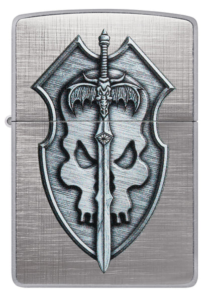 Front shot of Medieval Skull Crest Linen Weave Windproof Lighter.